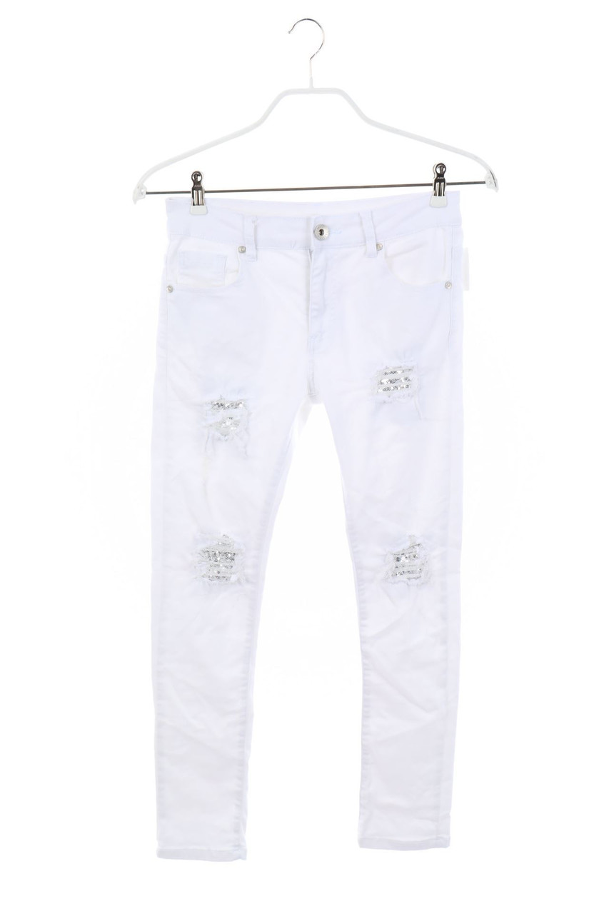 MOZZAAR - Destroyed Skinny-Jeans mit Pailletten - XS