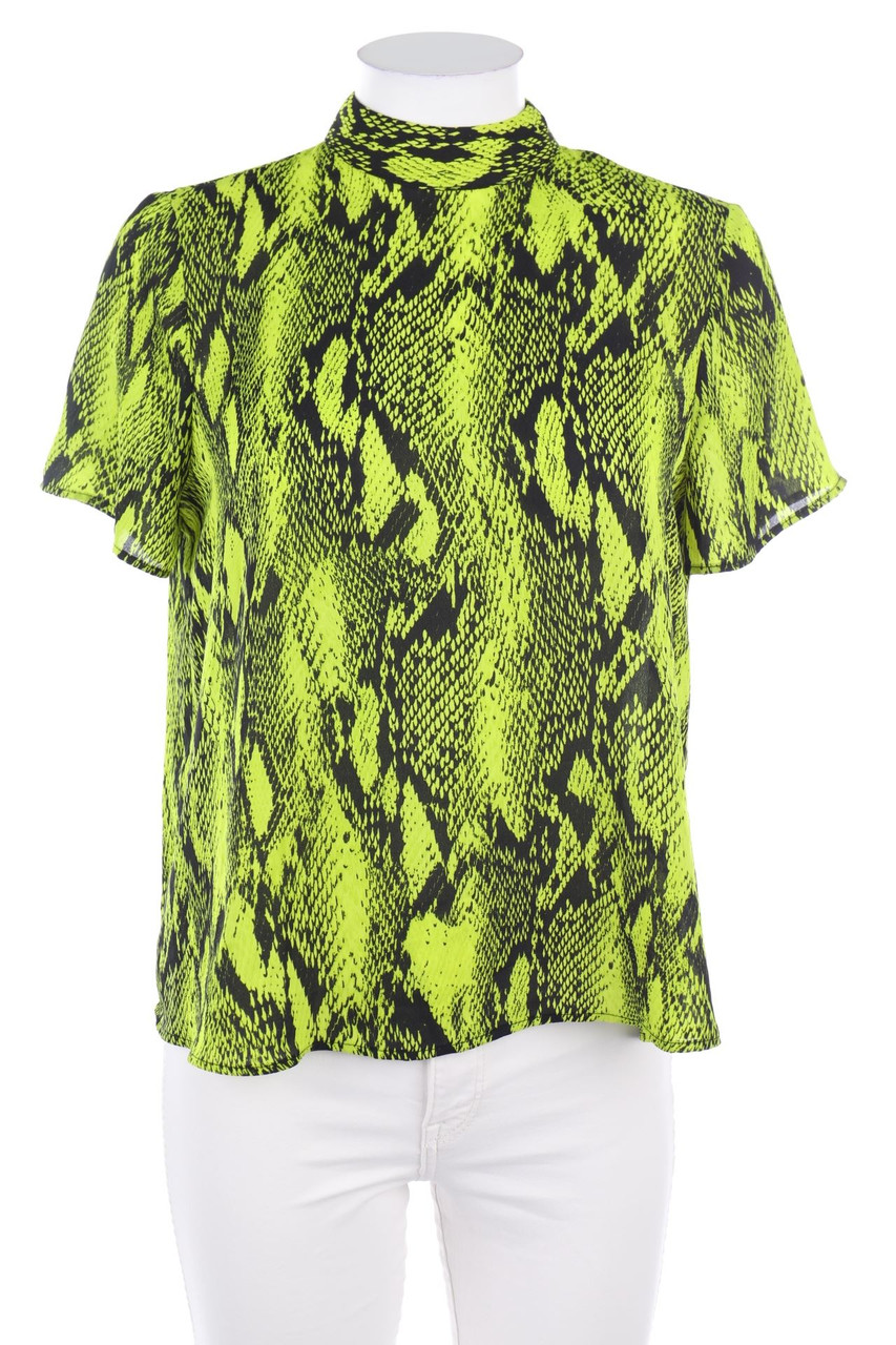 Ohne Label - Kurzarm-Bluse mit Animal-Print - M