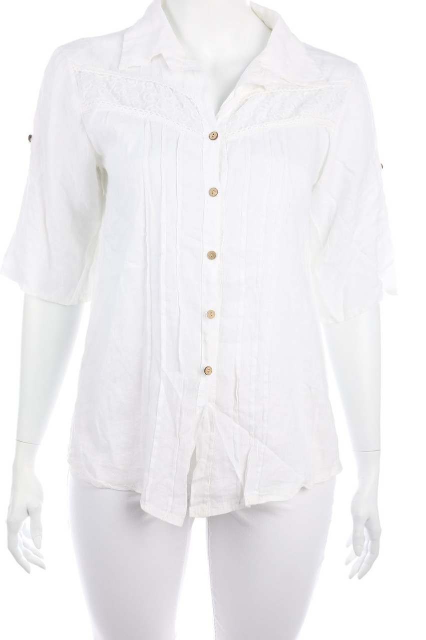 Ohne Label - Leinenbluse mit Krempel-Ärmeln - XXXL