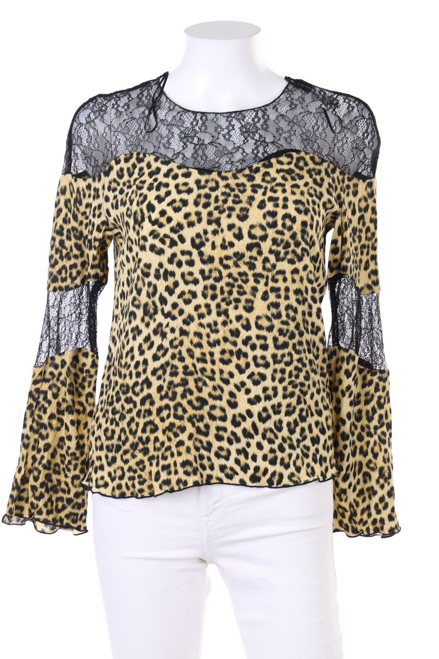 ZARA - Bluse mit Spitzen-Einsatz mit Leo-Print - S