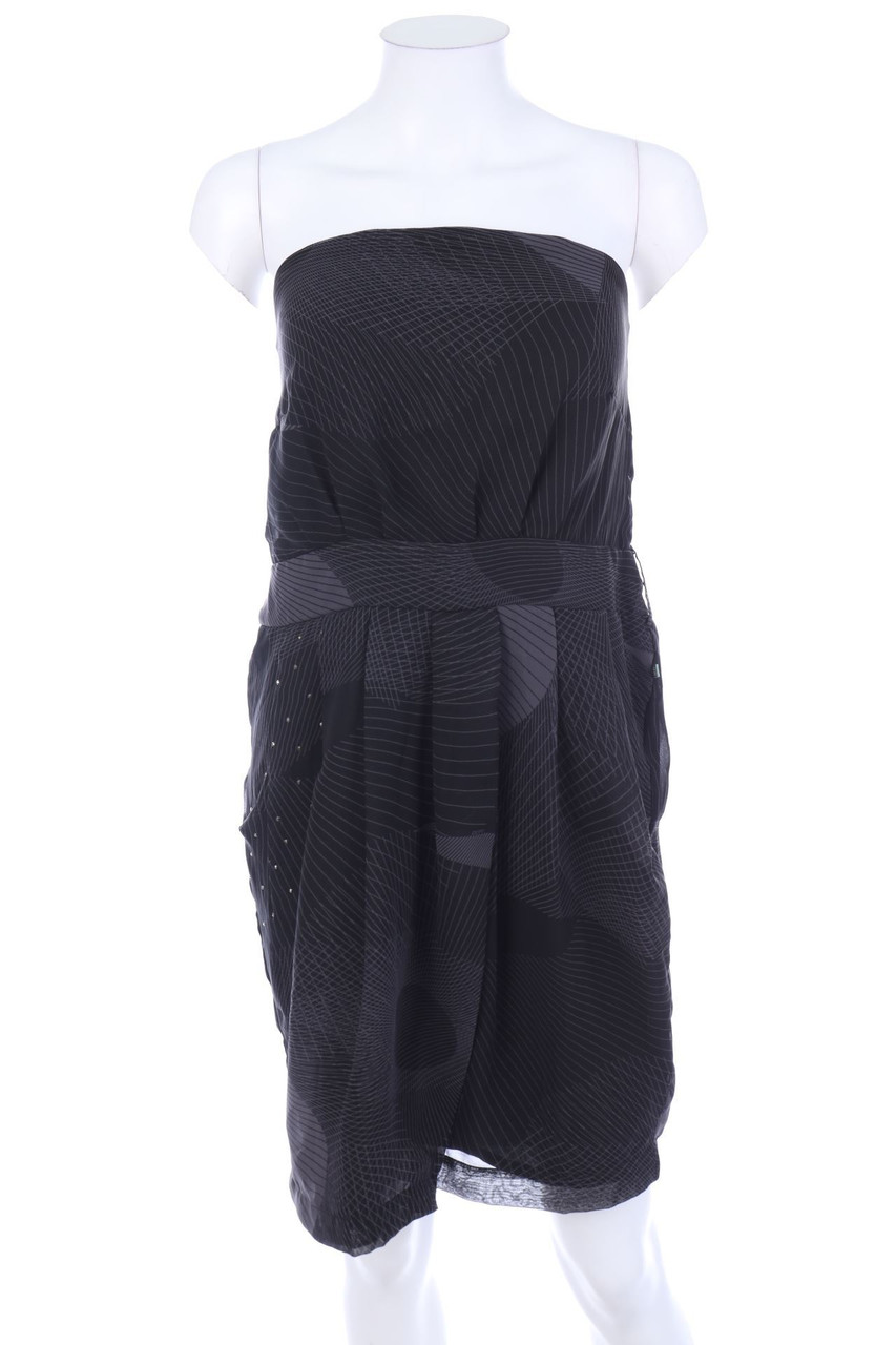 DEPT - Bandeau-Print-Kleid mit Strass-Steinen mit Smok-Details - L