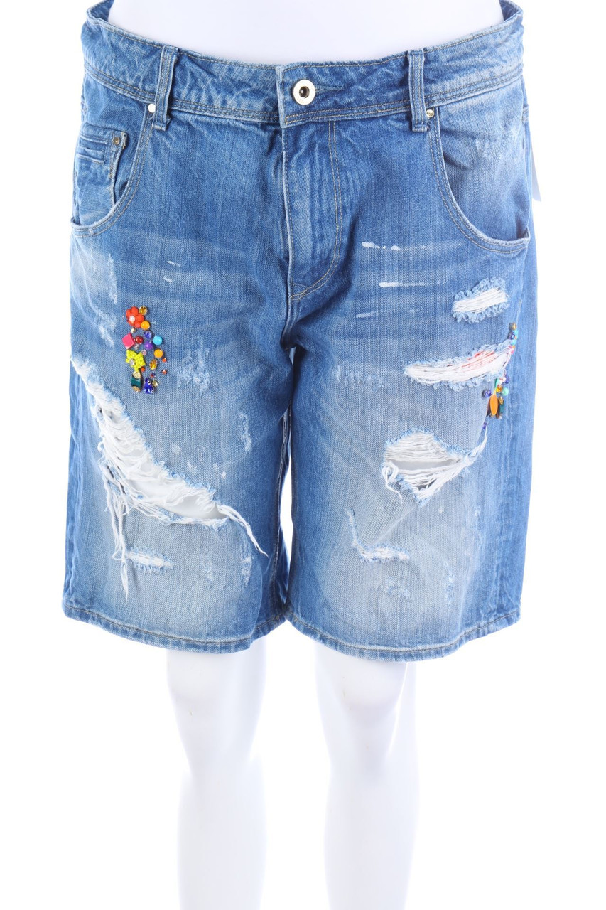 FRACOMINA - Destroyed Jeans-Shorts mit Applikationen - W30