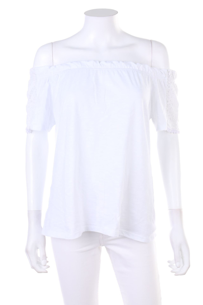 Ohne Label - Carmen-Kurzarm-Shirt mit Spitze - S