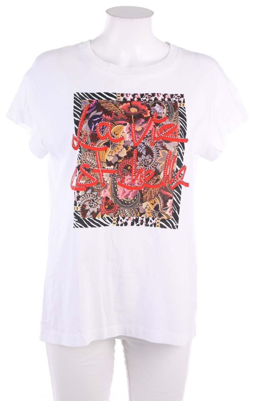 rich & royal - Print-Kurzarm-Shirt mit Strass-Steinen - M