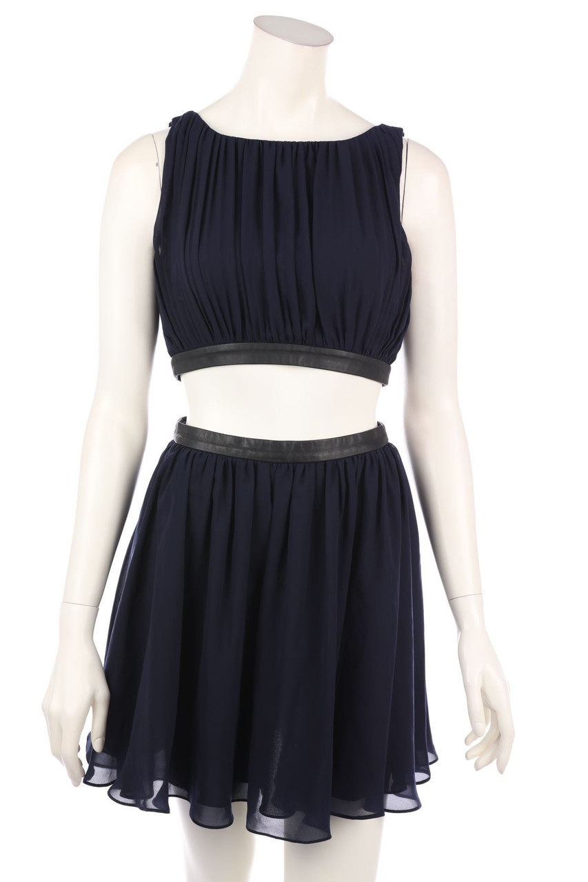 Alice + Olivia - Chiffon-Abendkleid mit Leder-Details - D 34-36