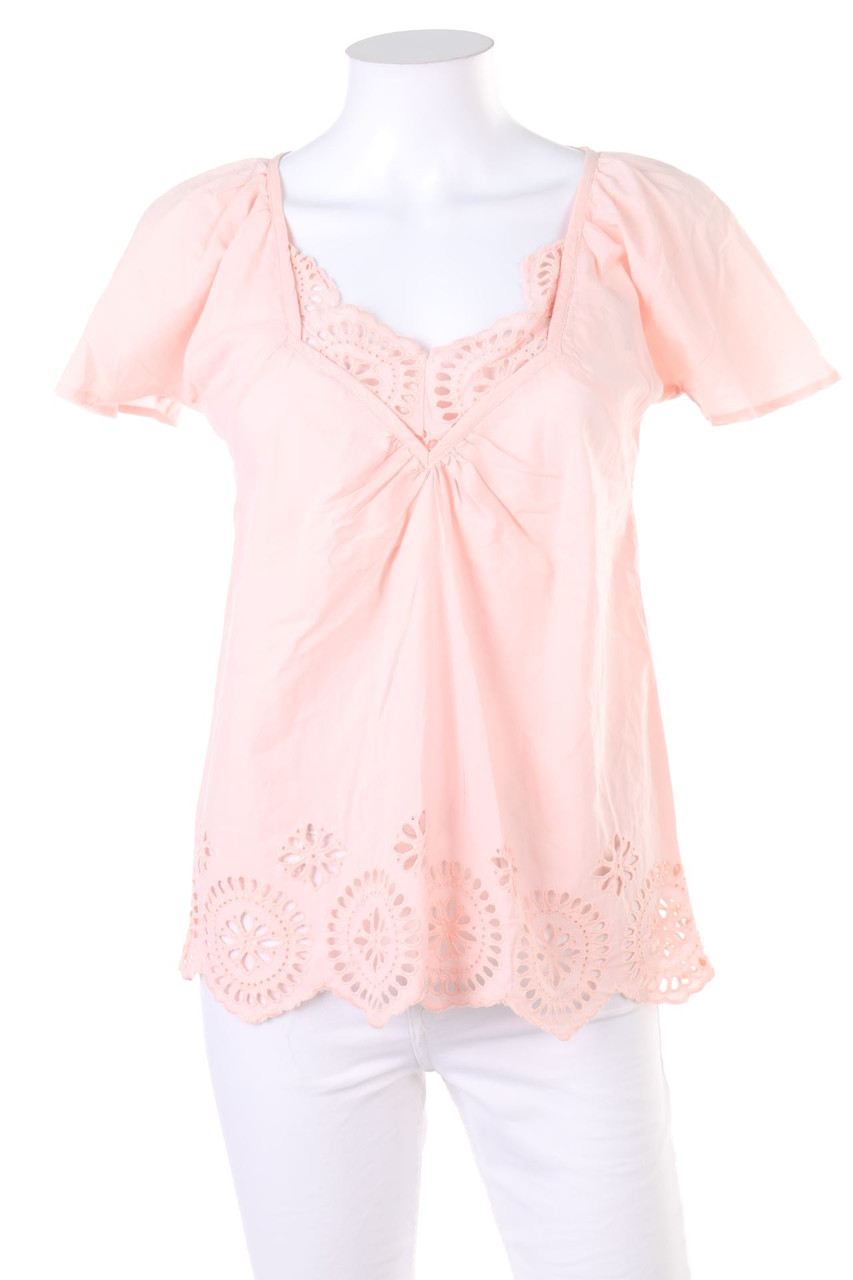 Ohne Label - Kurzarm-Bluse mit Lochspitze - D 38