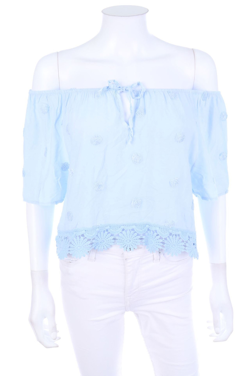 SECONDHAND - Carmen-Bluse aus Viskose mit Häkelspitze - D 40