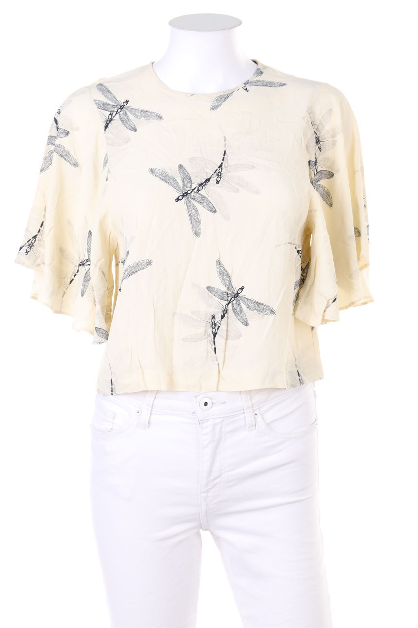 ZARA WOMAN - Cropped-Kurzarm-Bluse mit Print - S