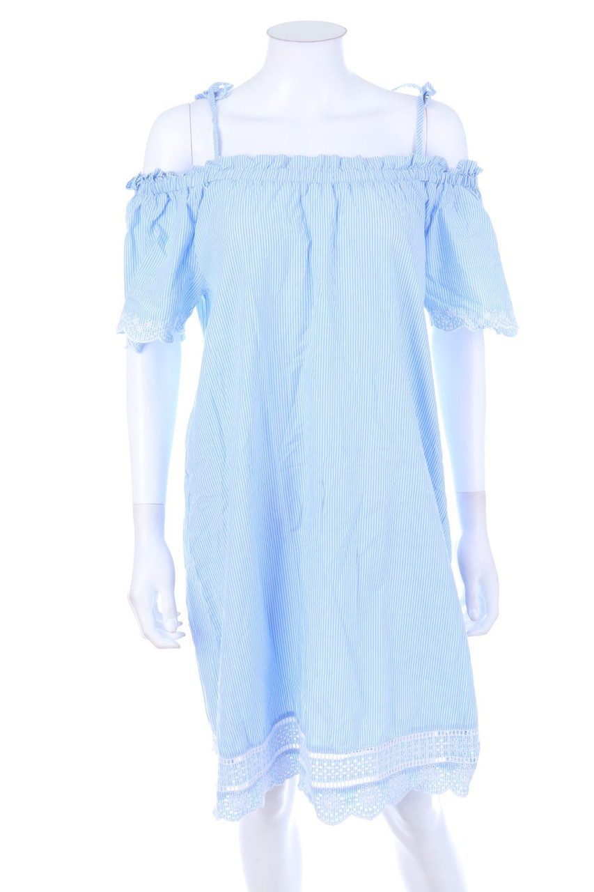 WOMEN limited by Tchibo - Cold-Shoulder-Streifen-Kleid aus Baumwolle mit Lochspitze - D 40