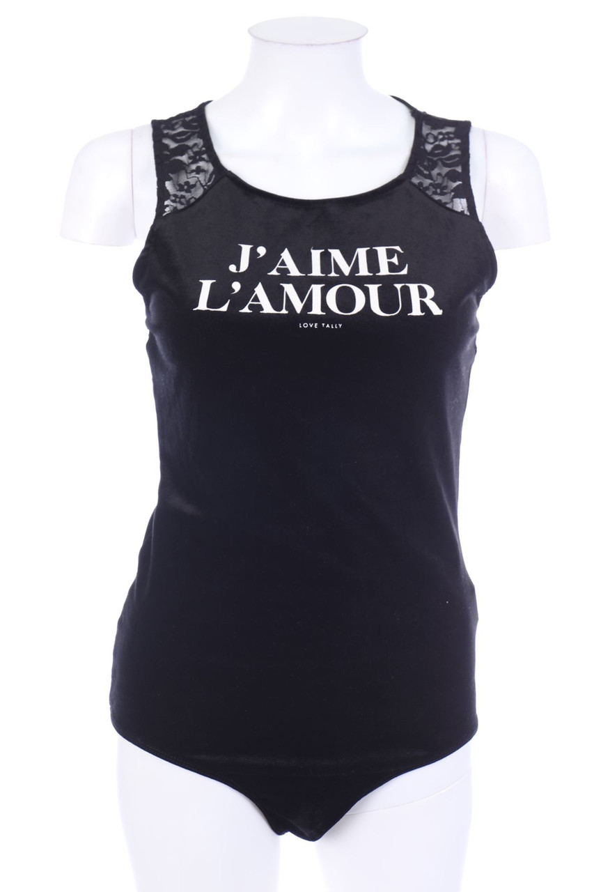 TALLY WEiJL - Samt-Body mit Statement-Print mit Spitze - M