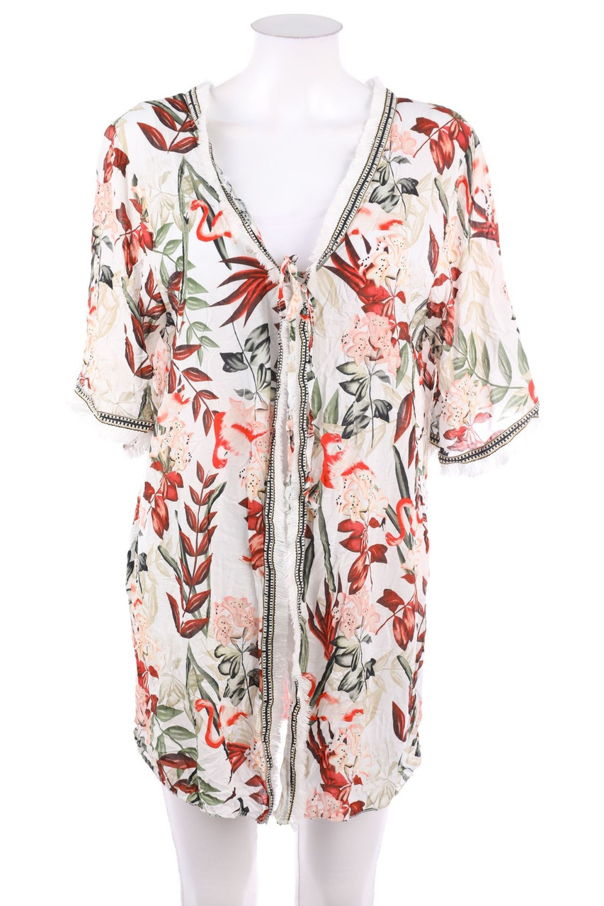 Blu Orchid - Kimono mit Tropical Print mit Fransen