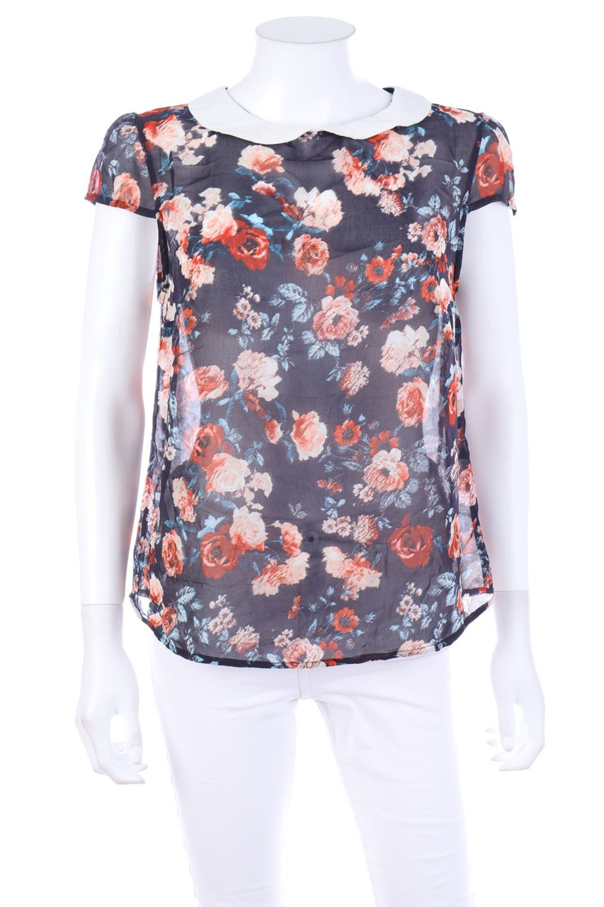 Pimkie - Print-Kurzarm-Bluse mit Bubi-Kragen - M