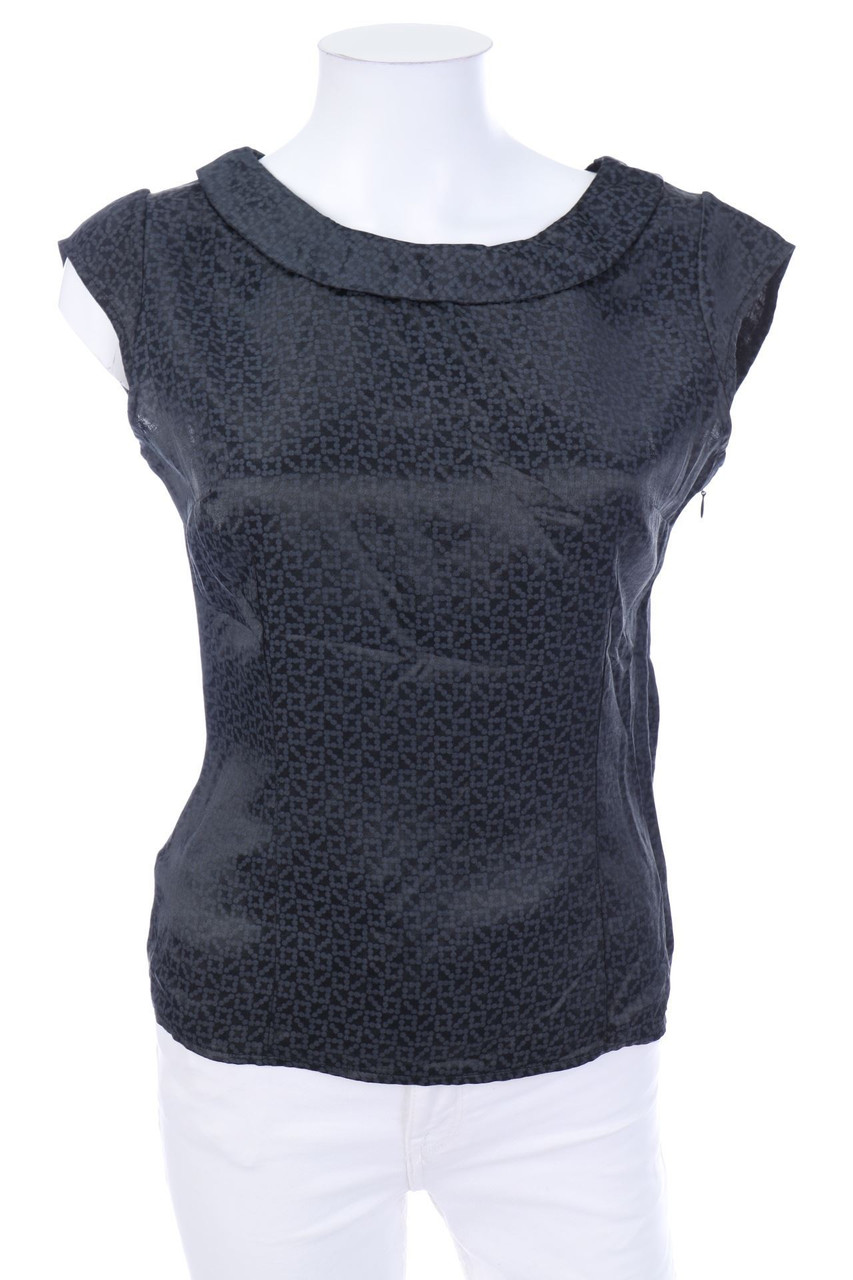 promod - Satin-Print-Kurzarm-Bluse mit Kragen - D 34