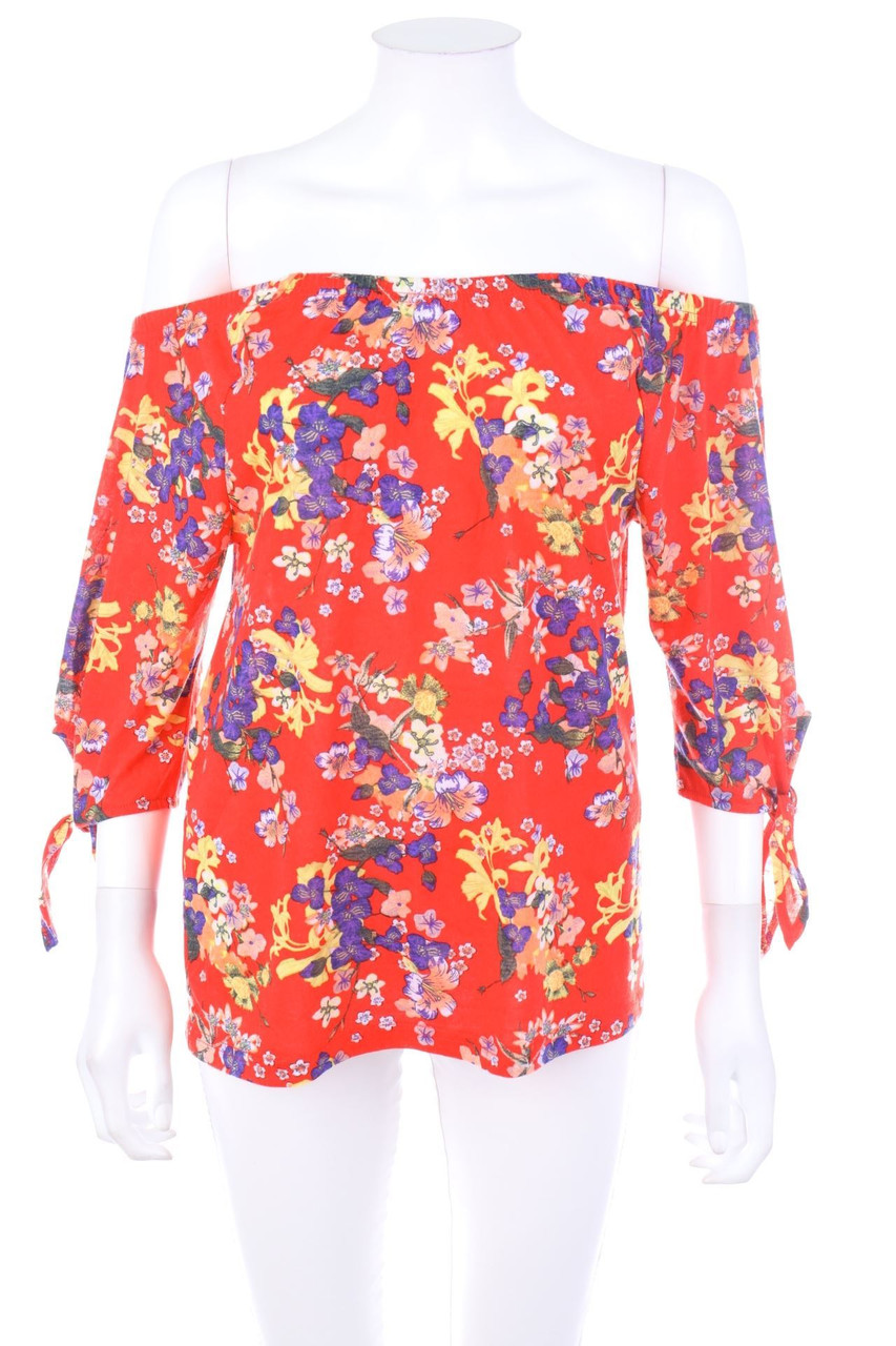 Ohne Label - Carmen-Shirt mit Blumen-Print - M
