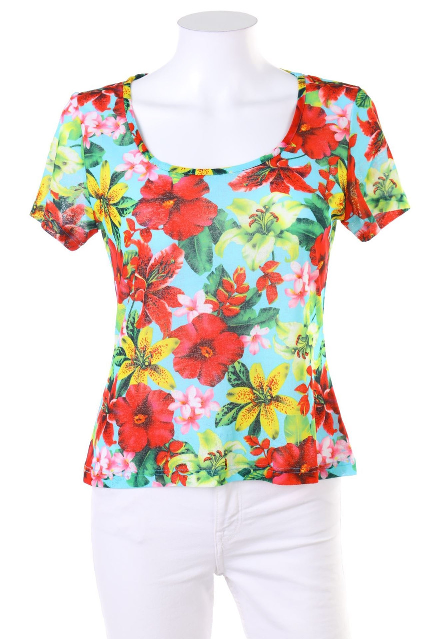 NICOWA - Kurzarm-Shirt mit Blumen-Print - M