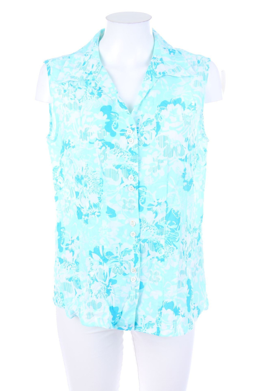 Ohne Label - ärmellose Hemd-Bluse mit Print - XL