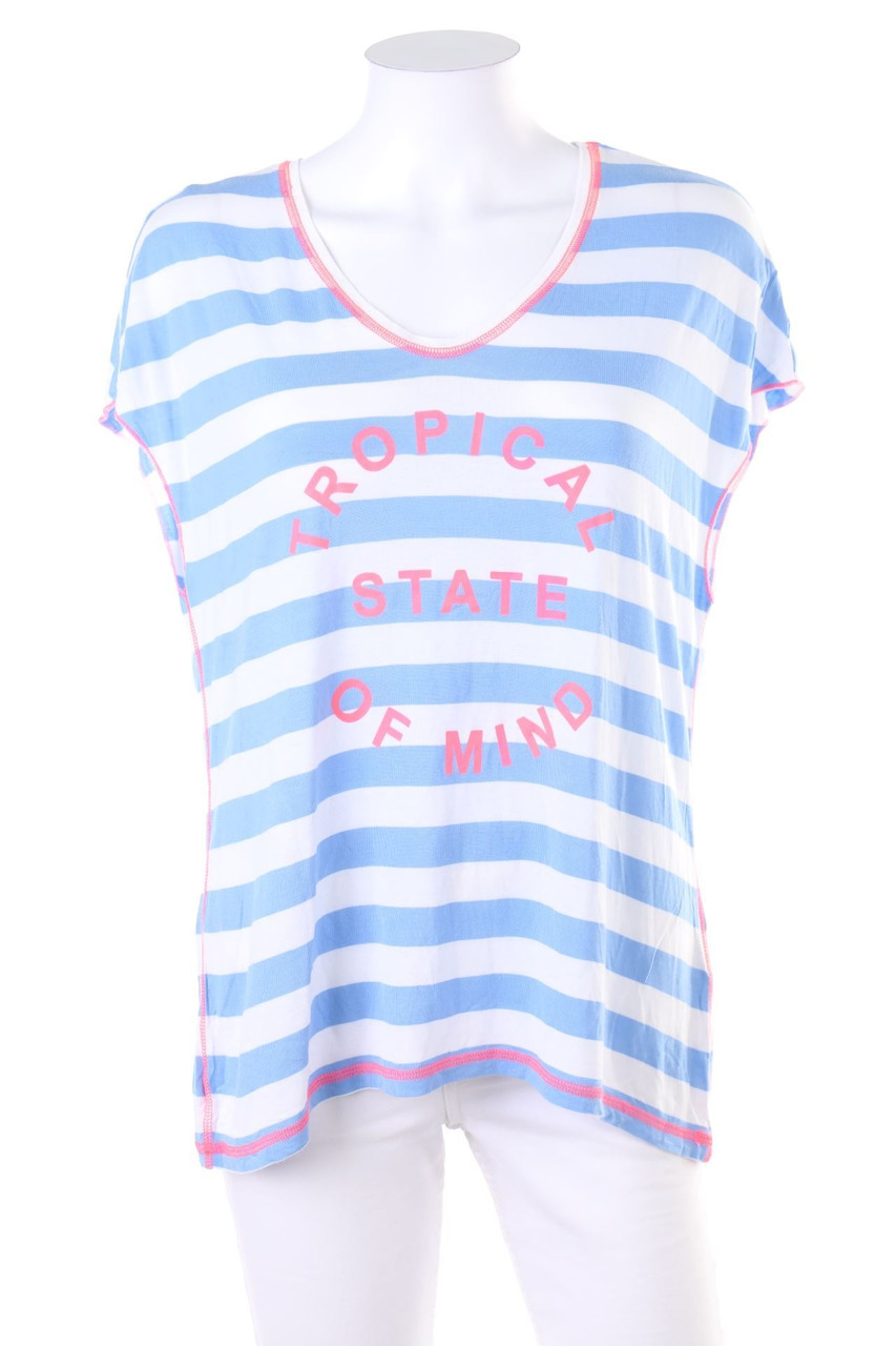 MARC AUREL - Streifen-Kurzarm-Shirt aus Viskose mit Statement-Print - D 38