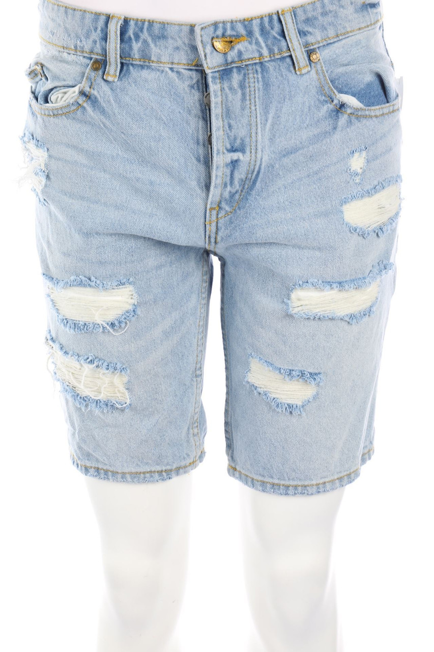 PULL&BEAR - Destroyed Jeans-Shorts mit Logo-Patch - W32