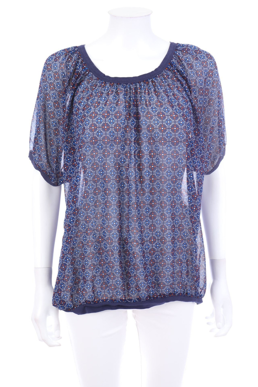 PECKOTT - Kurzarm-Bluse mit Print - D 42