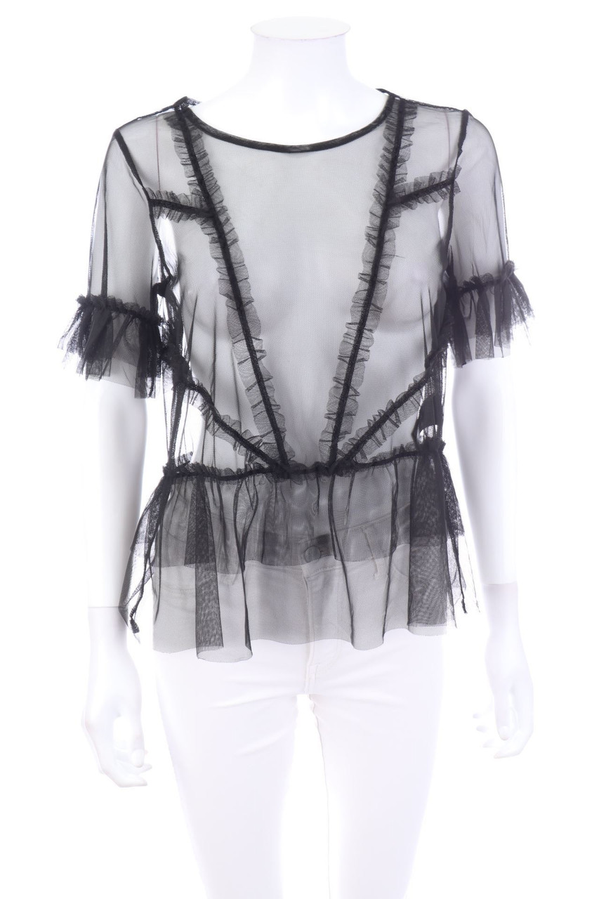 H&M - Mesh-Bluse mit Rüschen - XS