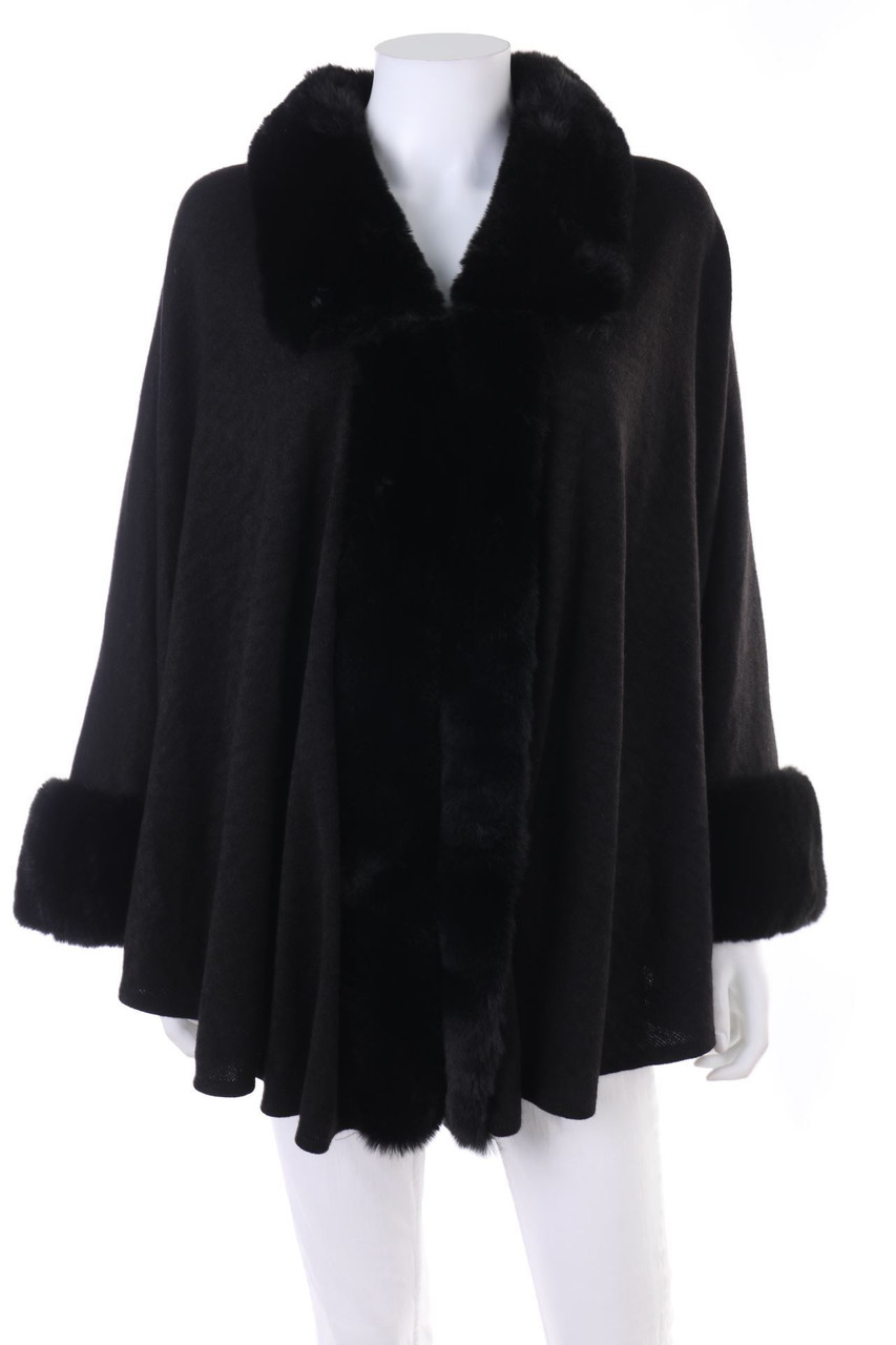 LIZ JORDAN - Strick-Poncho mit Kunstleder-Details - L