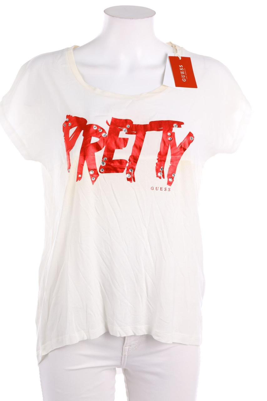 GUESS - T-Shirt mit Statement-Print mit Strass-Steinen - M