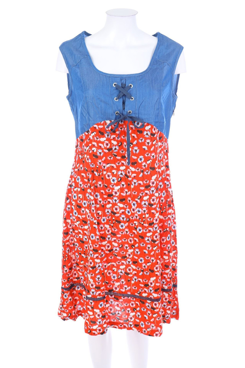 MALOKA - Kleid in Denim-Optik mit Blumen-Print - D 40