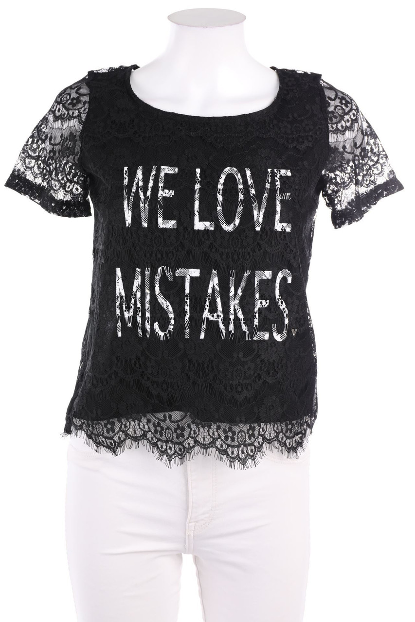 GUESS - Spitzen-Kurzarm-Shirt mit Statement-Print - XS