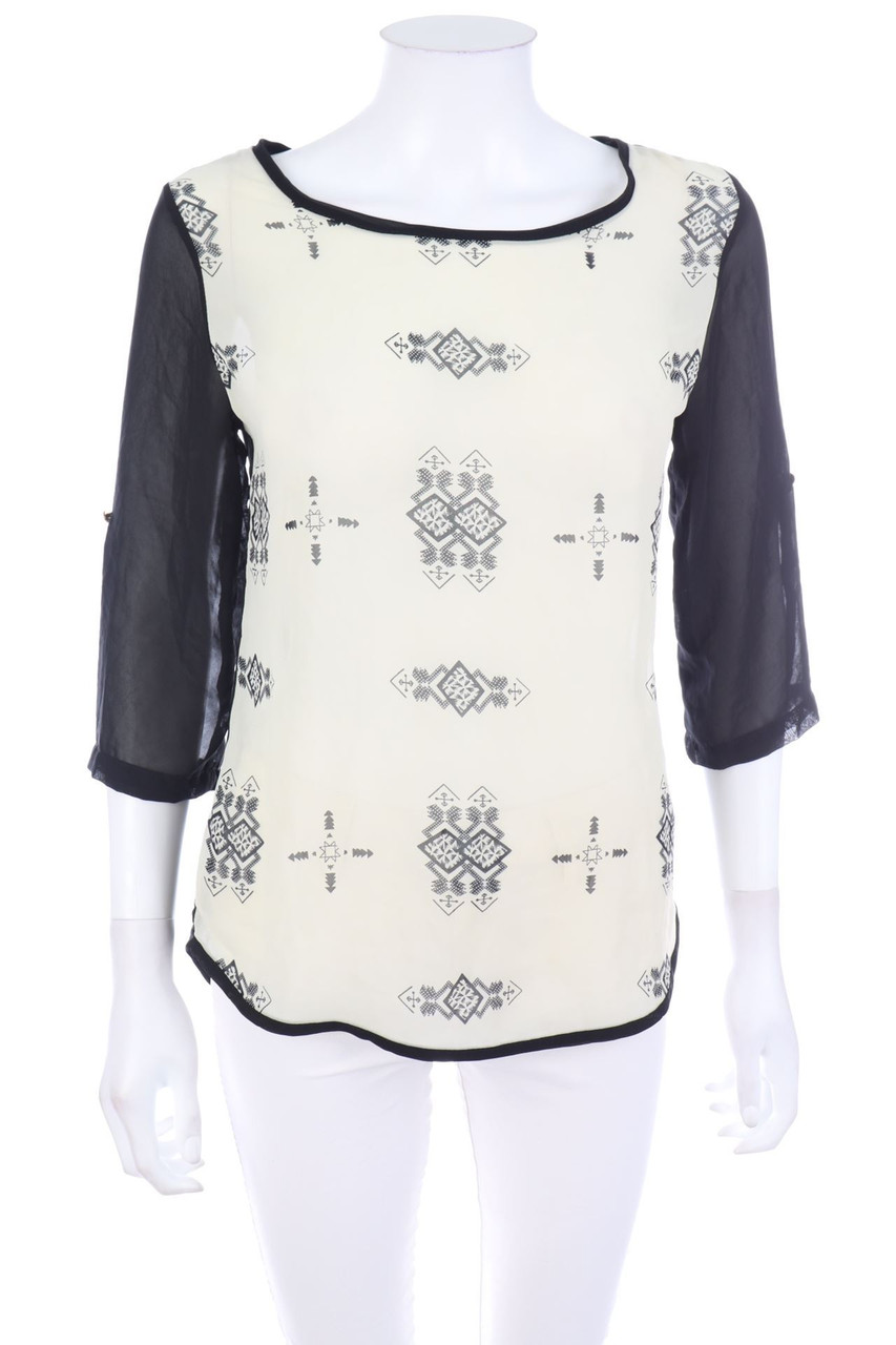 Ohne Label - Bluse mit Krempel-Ärmeln - XS