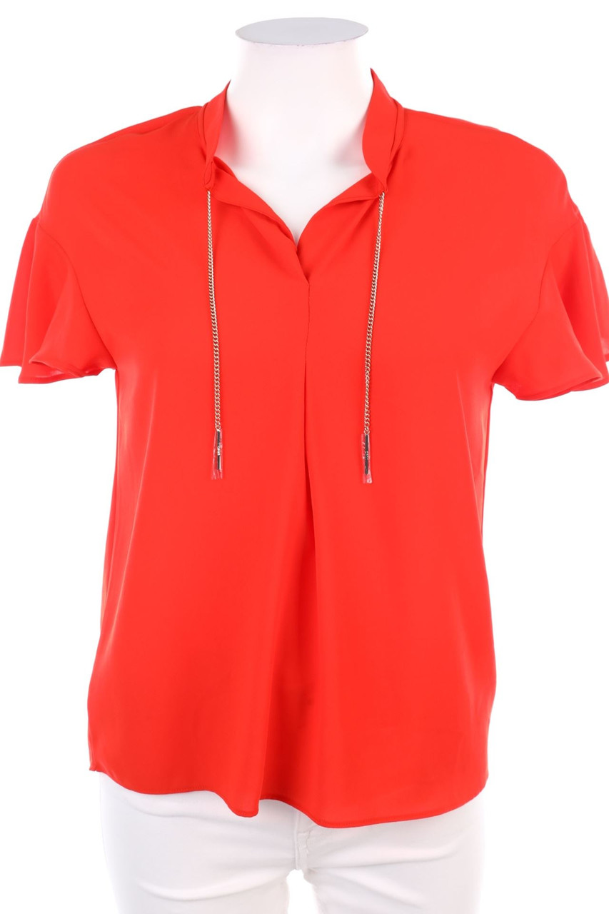 Ohne Label - Kurzarm-Bluse mit Volants - M