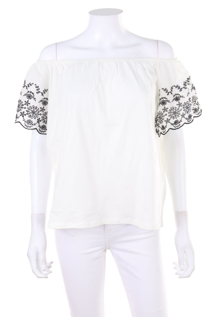 H&M - Boho-Kurzarm-Bluse mit Lochspitze - M