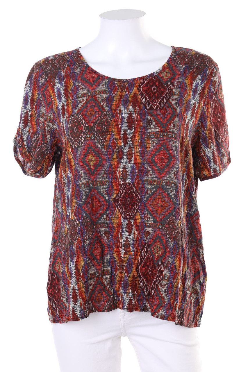 Peter Hahn - Ethno-Kurzarm-Bluse aus Viskose - D 40