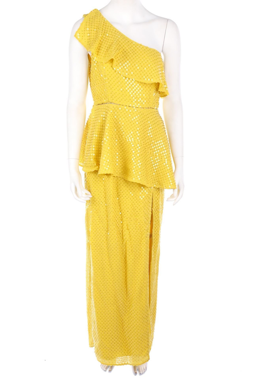 NBD - Pailletten-One Shoulder-Maxi-Kleid mit Schlitz - M