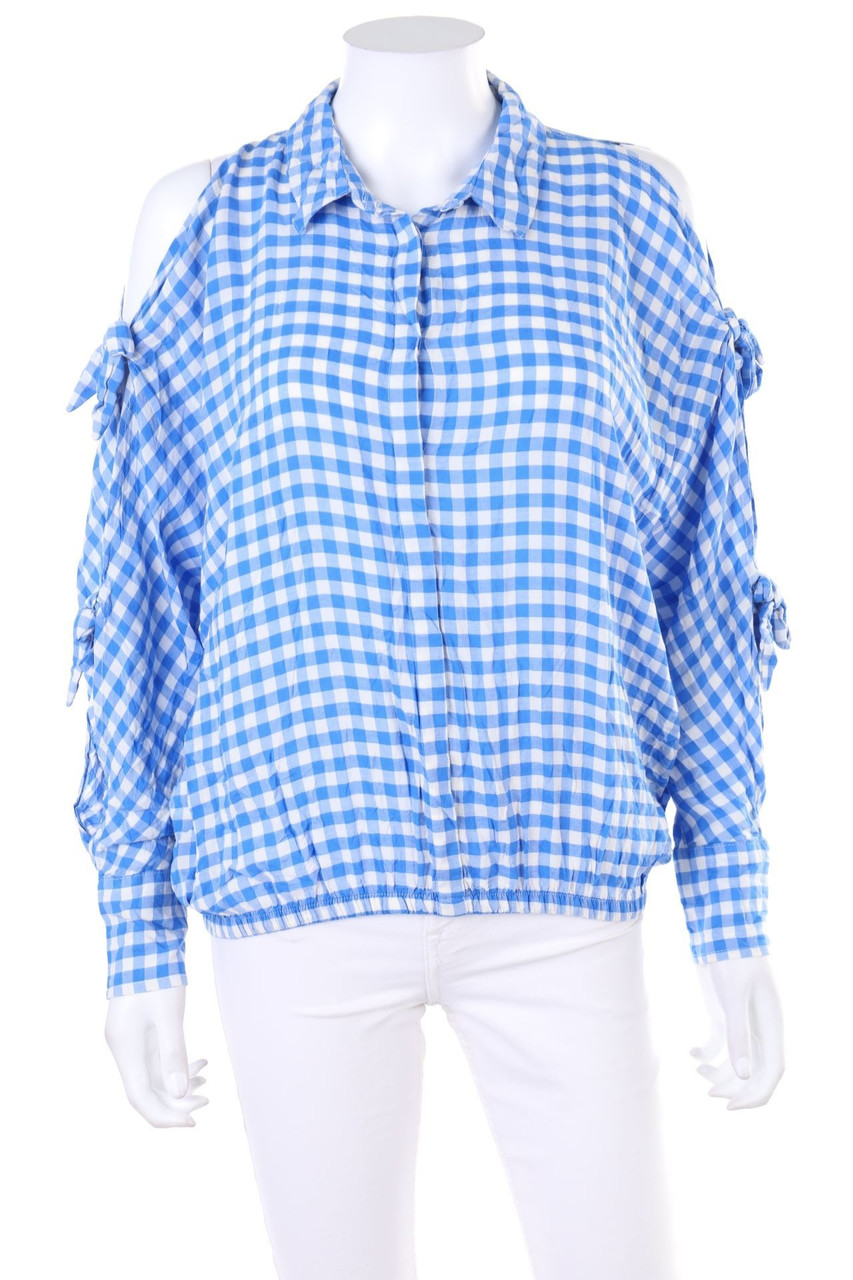 FB SISTER - Karo-Cold-Shoulder-Bluse aus Viskose mit Batwing-Ärmeln - S