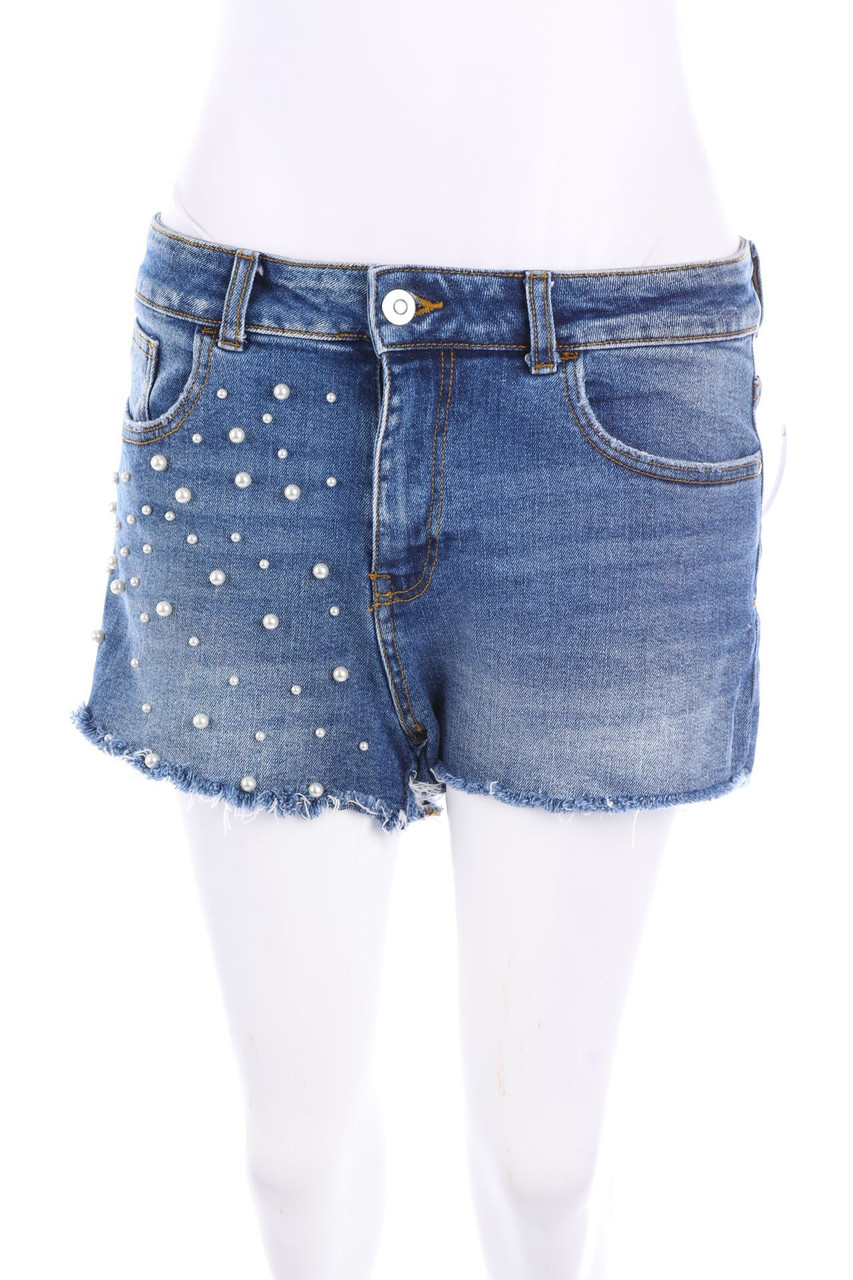 ZARA - Used Look Jeans-Shorts mit Perlen - D 36