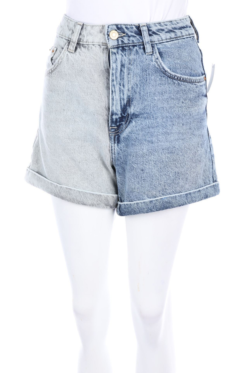Bershka - High Waist-Patchwork-Jeans-Shorts - D 34