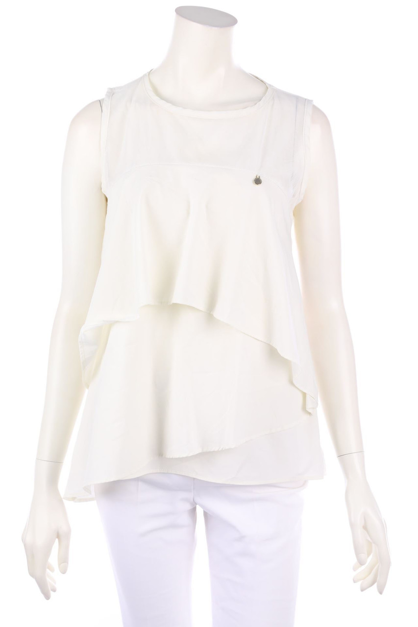 RINASCIMENTO - Volant-Bluse mit Mesh-Einsatz - L