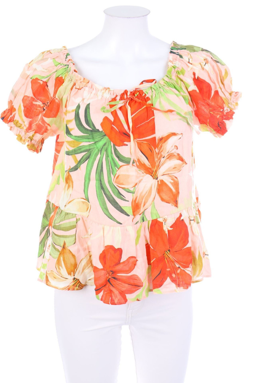 ZARA - Leinenbluse mit Blumen-Print - L