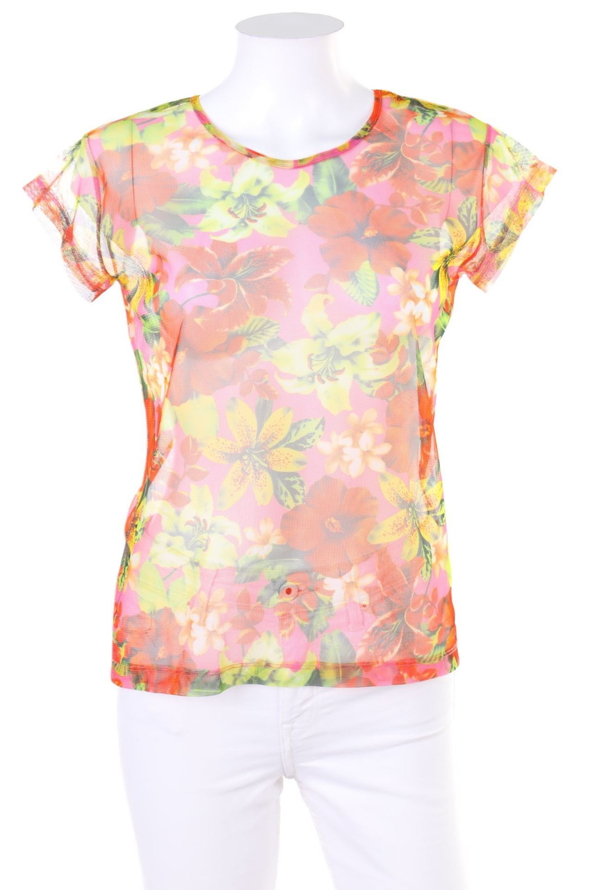 JOOP! JEANS - Mesh-Kurzarm-Shirt mit Blumen-Print - M
