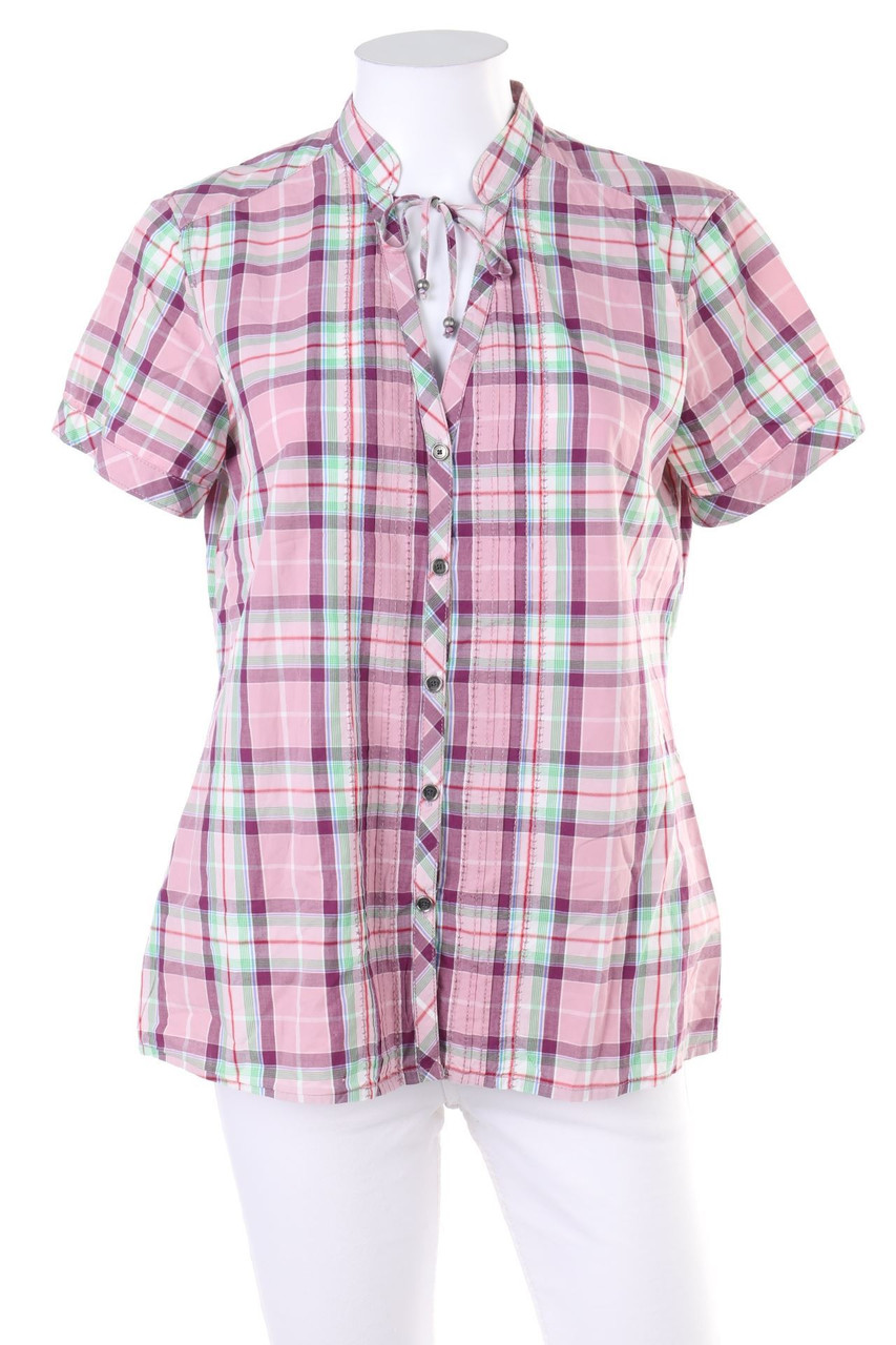 ESPRIT - Kurzarm-Bluse mit Karo-Muster - D 38