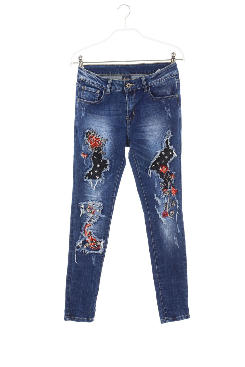 Newplay - Destroyed Skinny-Jeans mit Stickereien - D 36