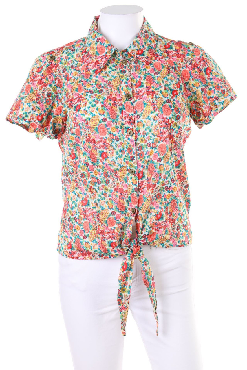 VERO MODA - Hemd-Bluse mit kurzem Ärmel zum Knoten mit Blumen-Print - M
