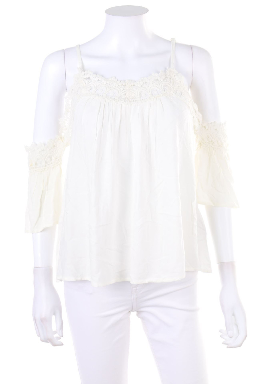 AMISU - Cold-Shoulder-Bluse aus Viskose mit Häkelspitze - XS