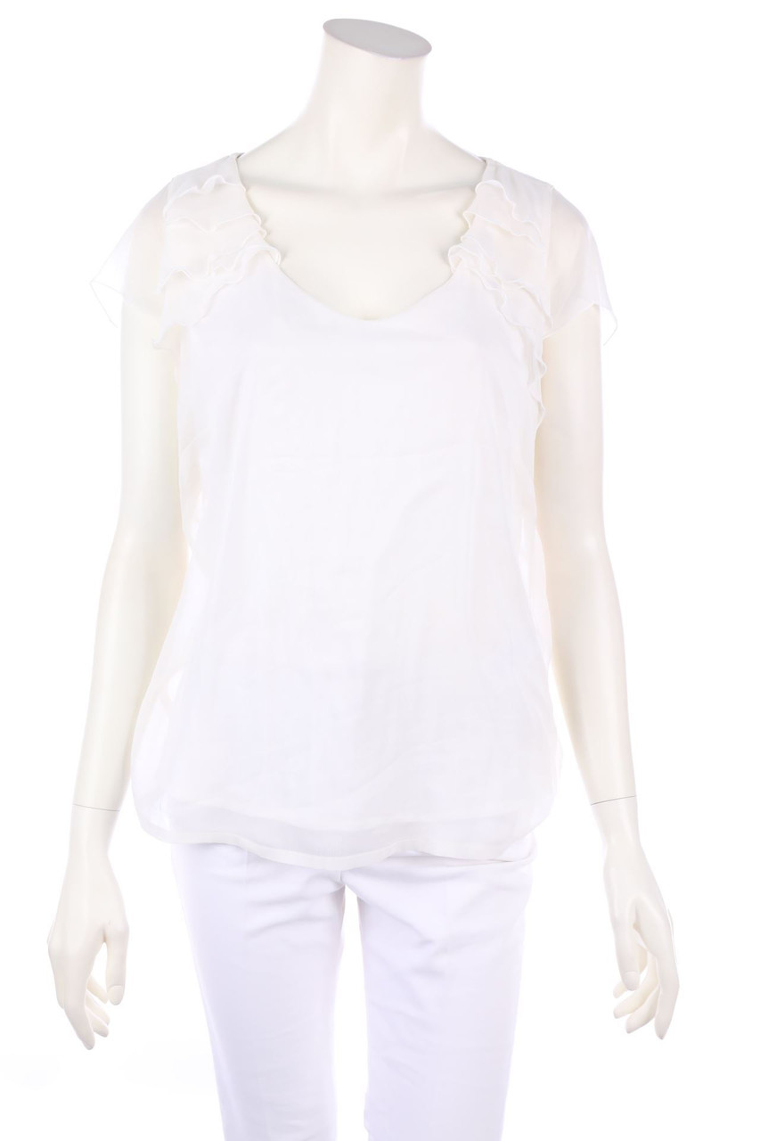 comma - Chiffon-Kurzarm-Bluse mit Volants - D 40