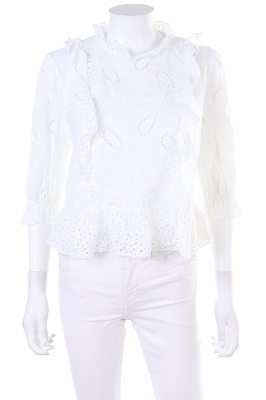 ZARA - Spitzen-Bluse mit 3/4-Ärmel aus Baumwolle - L