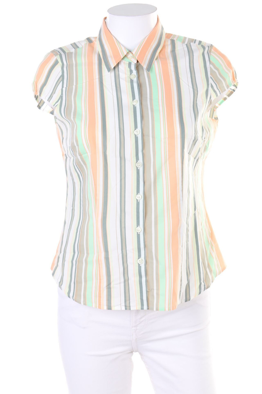 MARKS & SPENCER - Streifen-Hemd-Bluse mit kurzem Ärmel - D 38