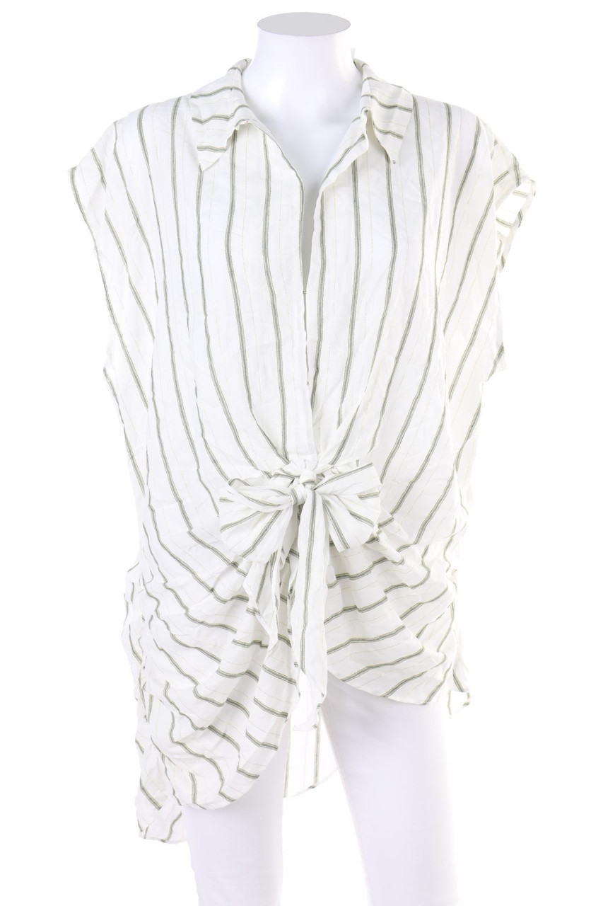 RIVER ISLAND - Streifen-Glitzer-Blusentop aus Viskose-Mix mit Drapierung - D 44