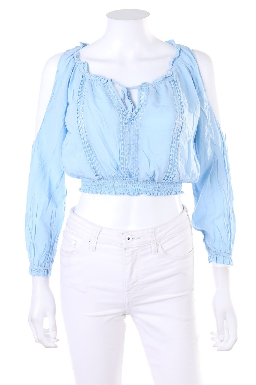 H&M DIVIDED - Cropped-Cold-Shoulder-Bluse mit Spitzen-Einsatz - D 32