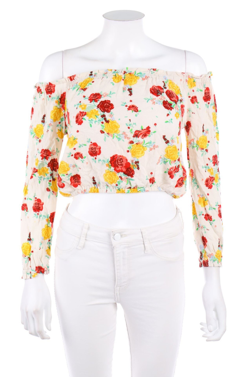 H&M DIVIDED - Cropped-Carmen-Bluse mit Blumen-Print - D 36