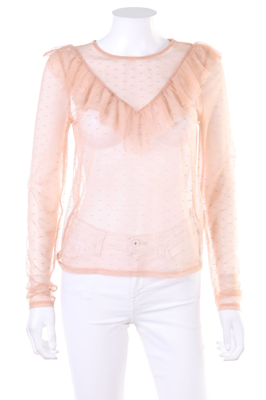 Ohne Label - Mesh-Longsleeve-Shirt mit Volants - D 38